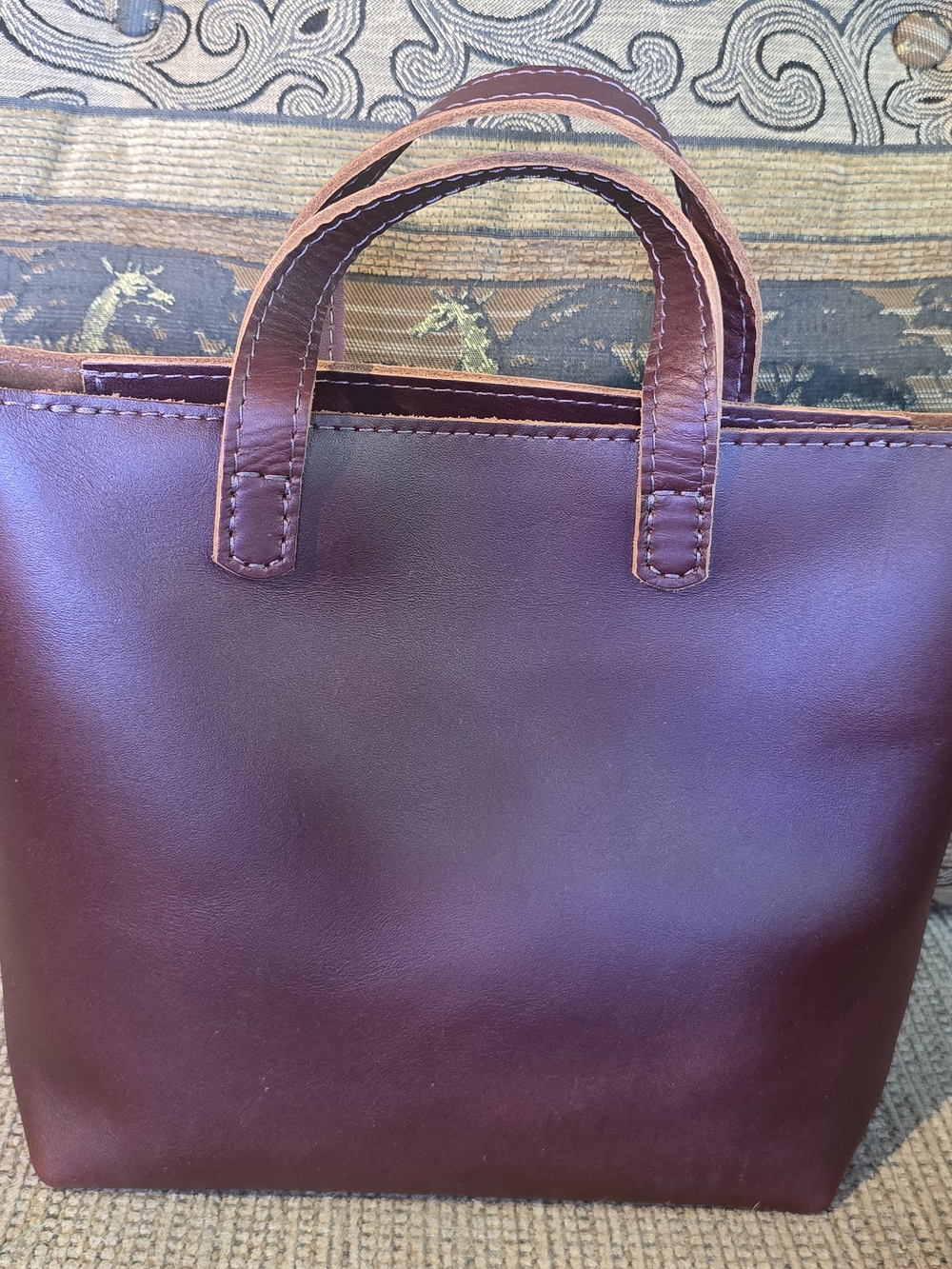Portland Leather Goods Cognac Mini Crossbody Leather Tote - Picture 2 of 7